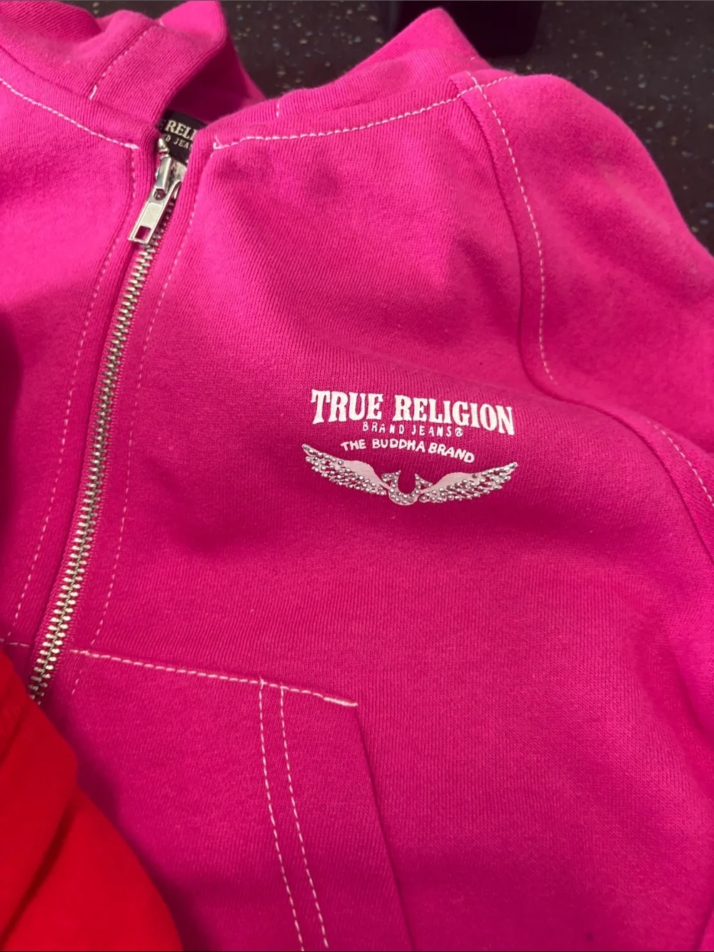 NWT Kids LOT True Religion Kids Girls Bright Pink Red Fleece Jacket & Sweatpant